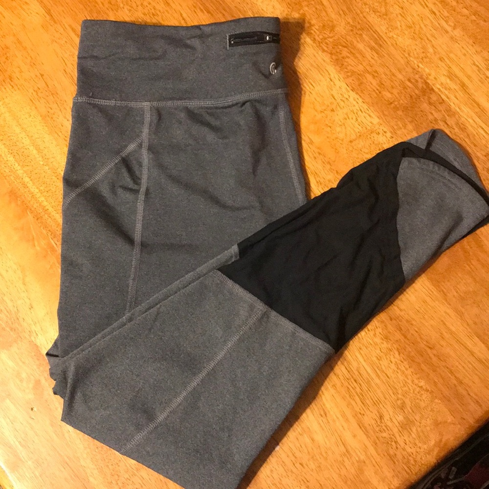 Gray and black yoga pants